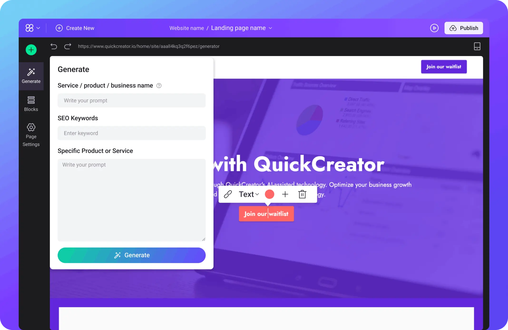 Quick Creator landing page generator
