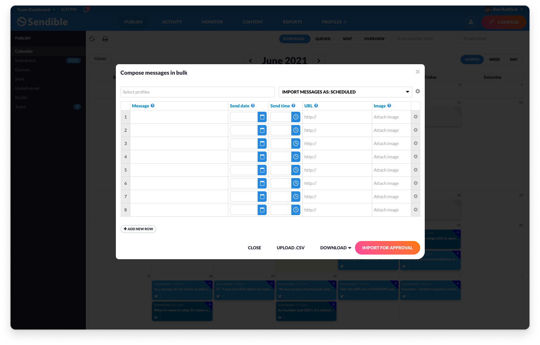 Sendible Software - It can make more sense to plan your content in bulk. With Sendible, it's as easy as preparing a CSV file and importing it into our platform for scheduling later.