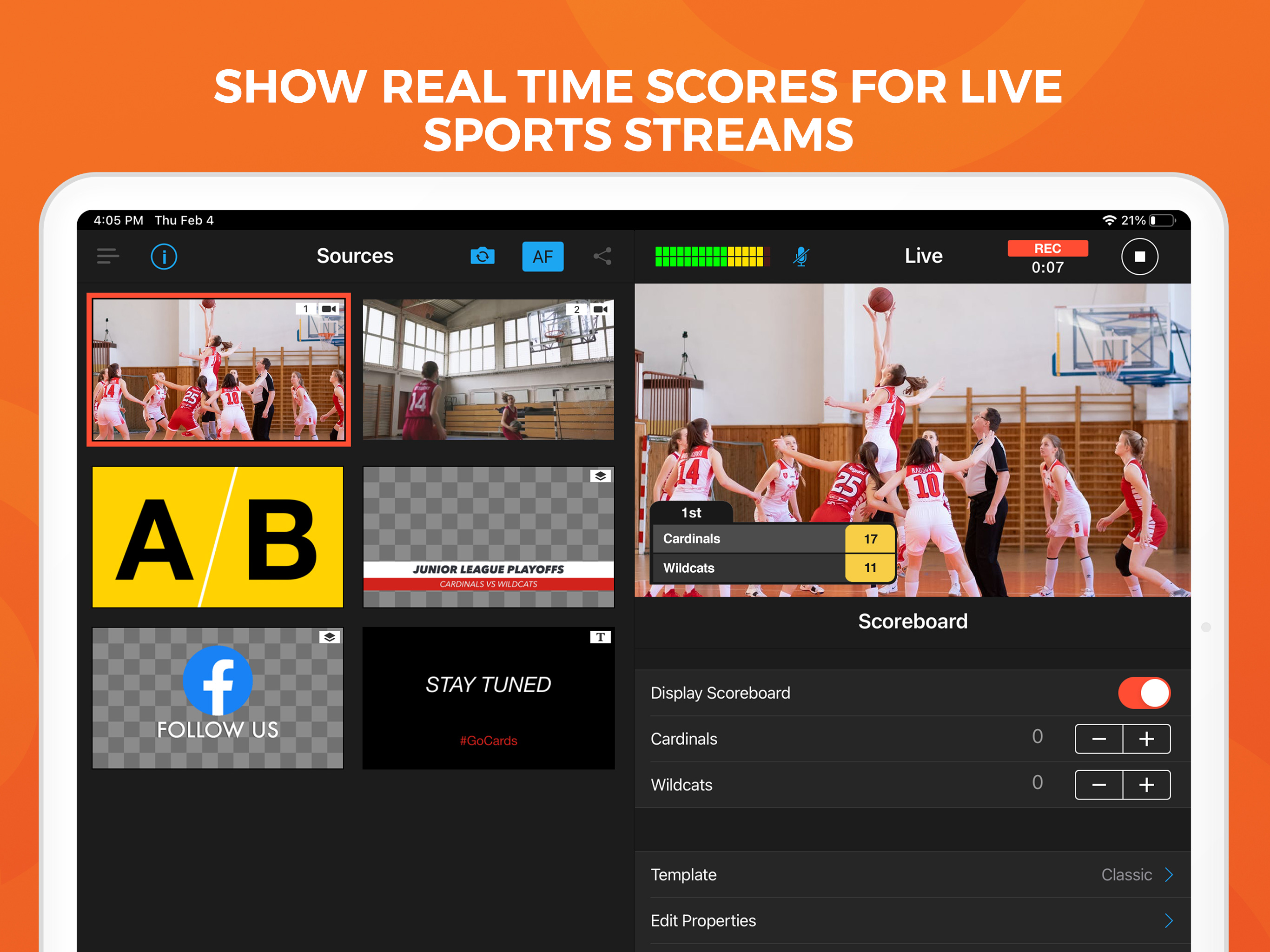 Show real-time scores for live sports streams!