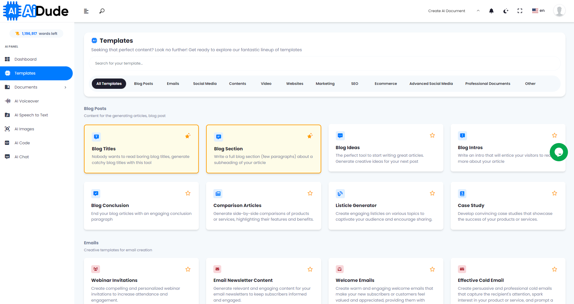 AIDude screenshot: AIDude view multiple templates