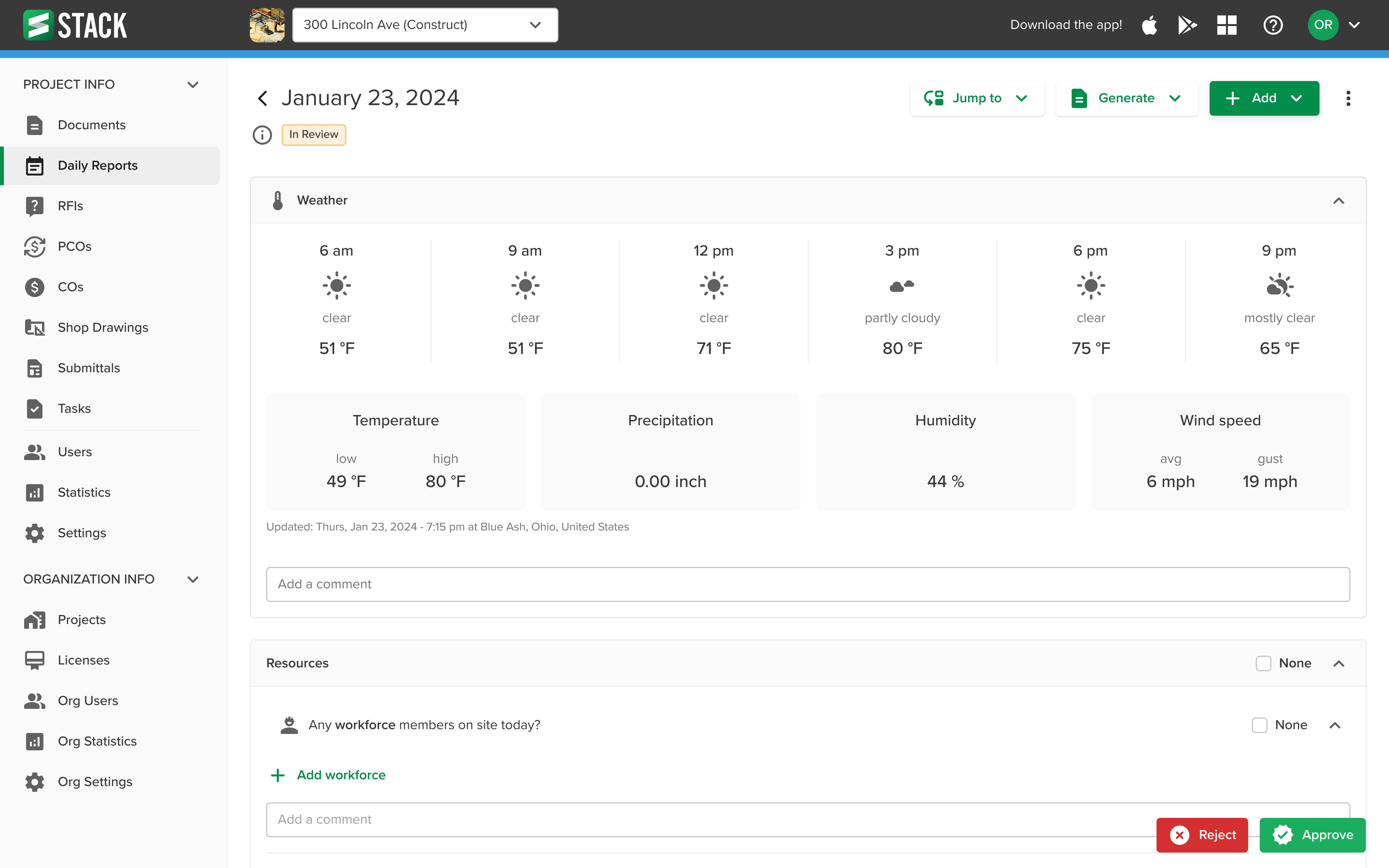 STACK Build & Operate screenshot: Daily Reports