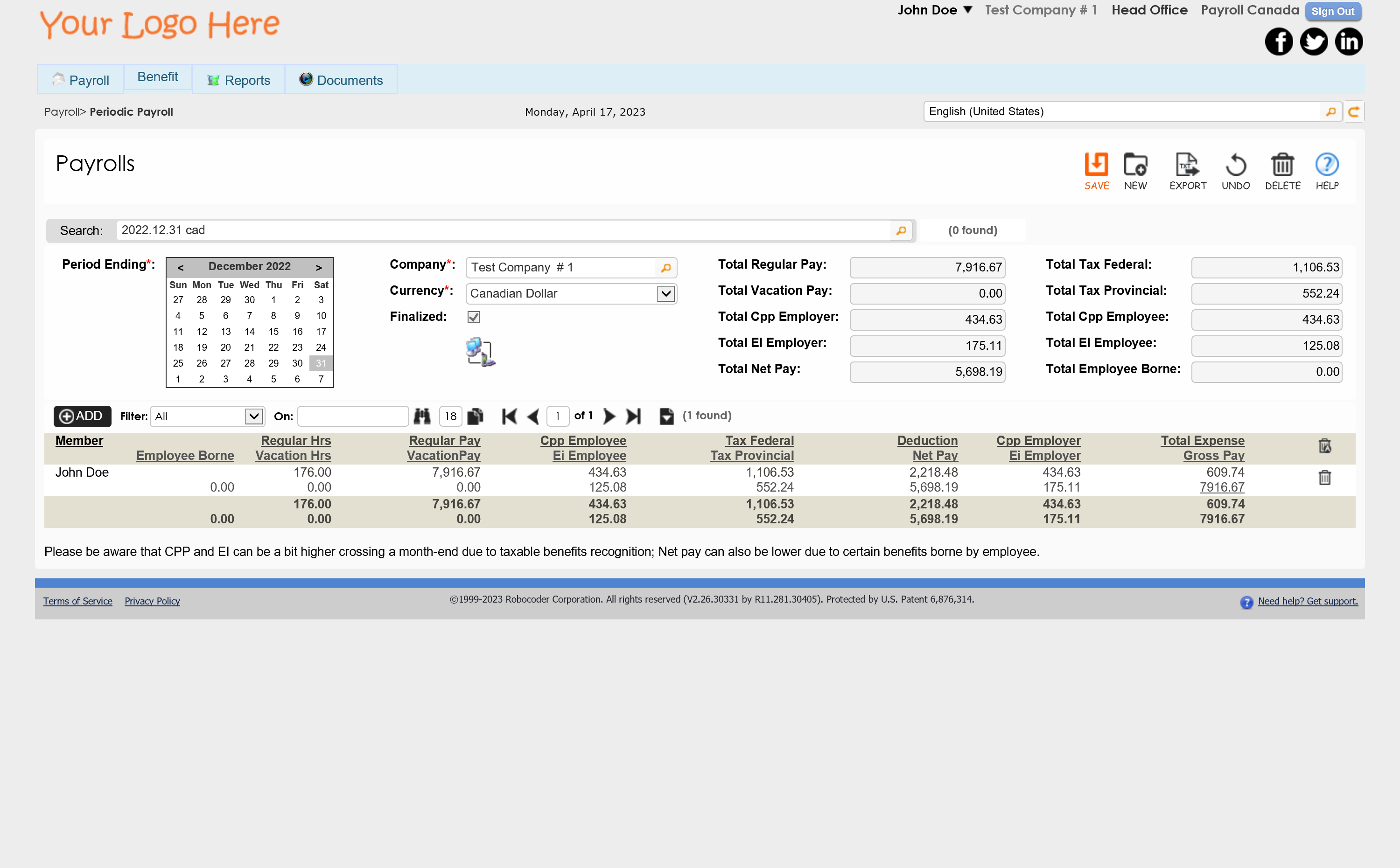 Automated Payrolls Screen in Payroll Module