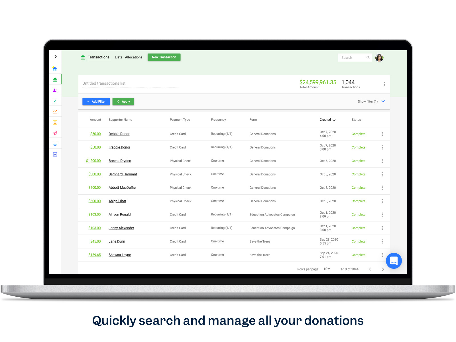 Manage donations in one place