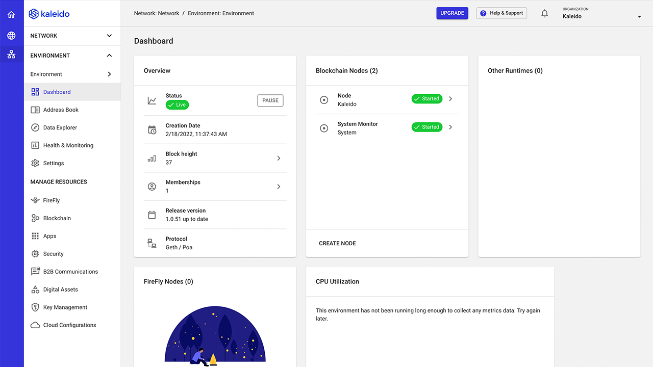 Kaleido screenshot: Kaleido dashboard