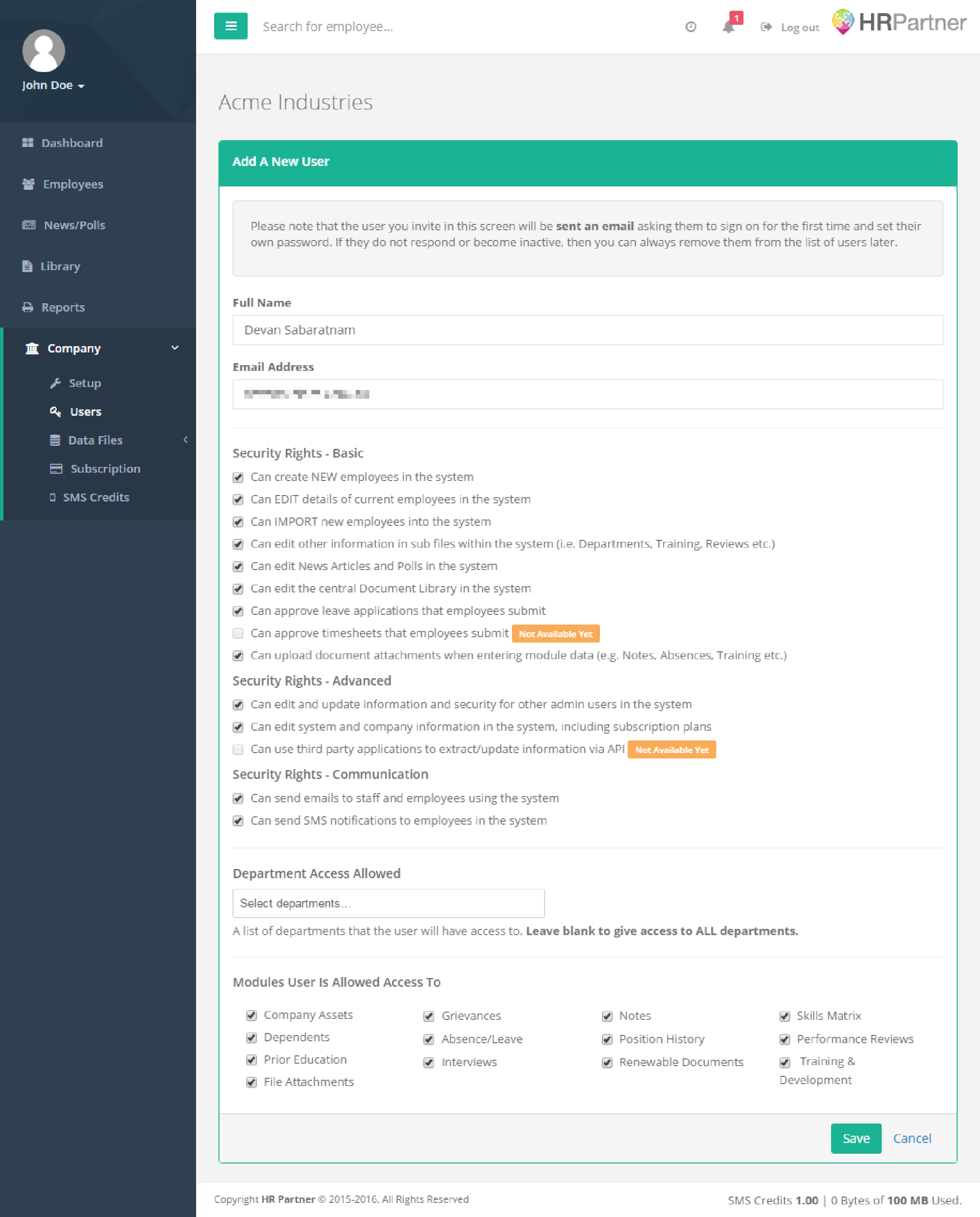 HR Partner Software - Restrict specific users from performing certain operations with permissions and security