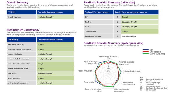 ETS 360 Degree Feedback screenshot: ETS 360 Degree Feedback reporting