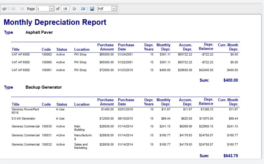 Depreciation report