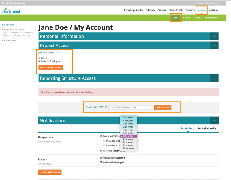 ClearlyRated screenshot: ClearlyRated account settings