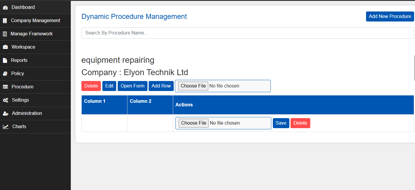 AuditG screenshot: Procedure Management module to collect and save data associated with a procedure 