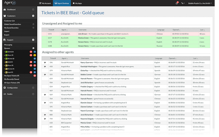 Agent.ai screenshot: View assigned tickets with agent dashboard