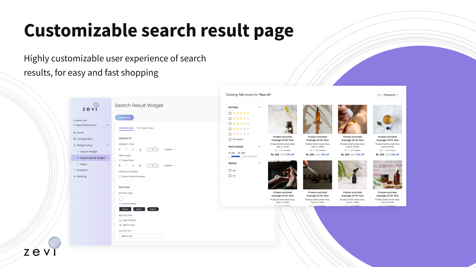 User Interface on the search result page is customizable