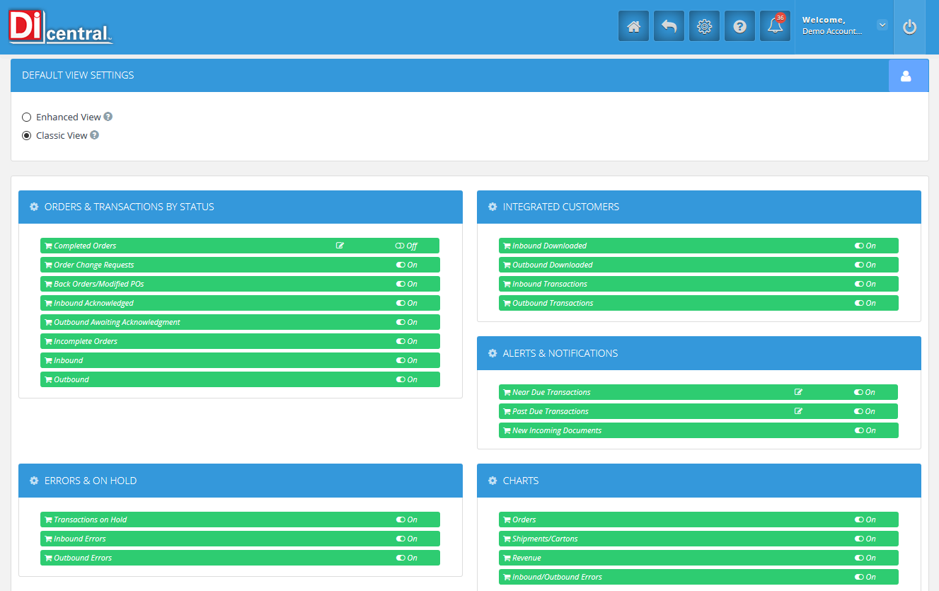 DiCentral dashboard screenshot