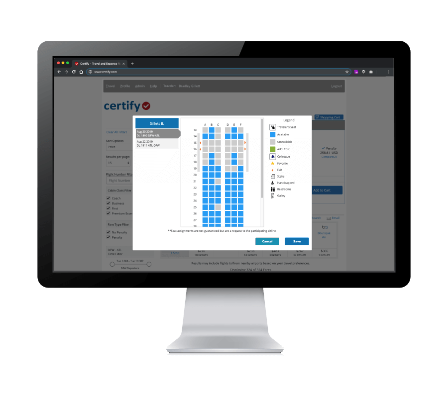 Emburse Book Professional screenshot: Emburse Certify Travel flight booking