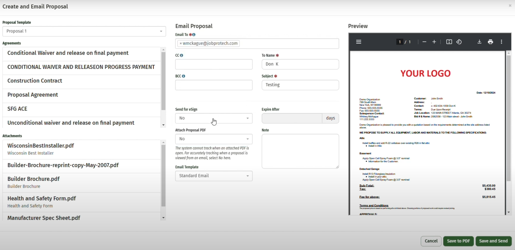 JobPro Technology screenshot: JobPro Technology proposal creation