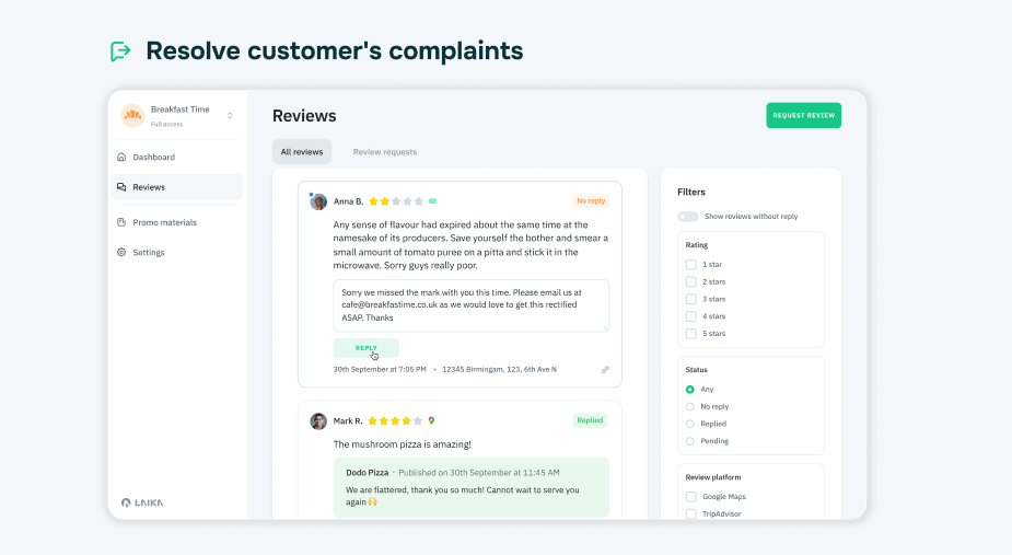 Laika gives you a chance to resolve issues before it is published online, improve your customer support, and convert upset users to happy ones. With Laika, your customers get instant assistance.