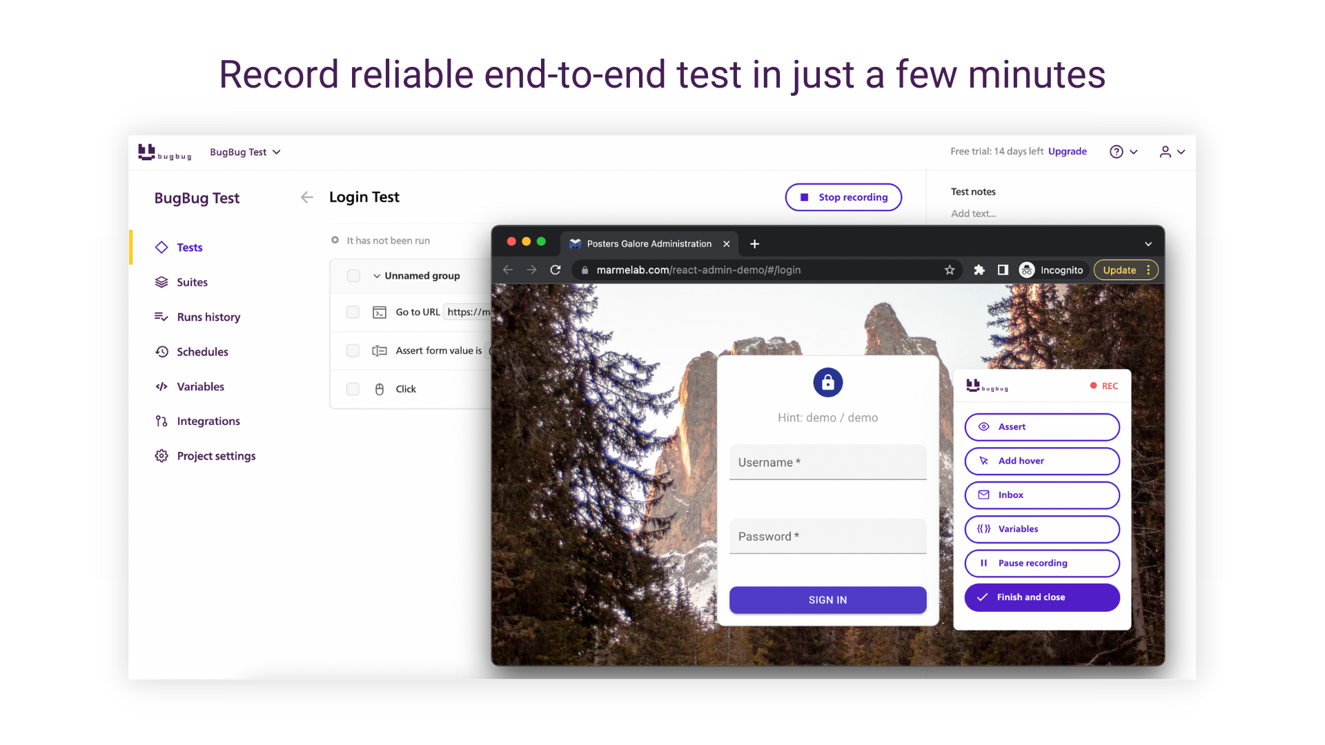 Record reliable end-to-end tests in just a few minutes