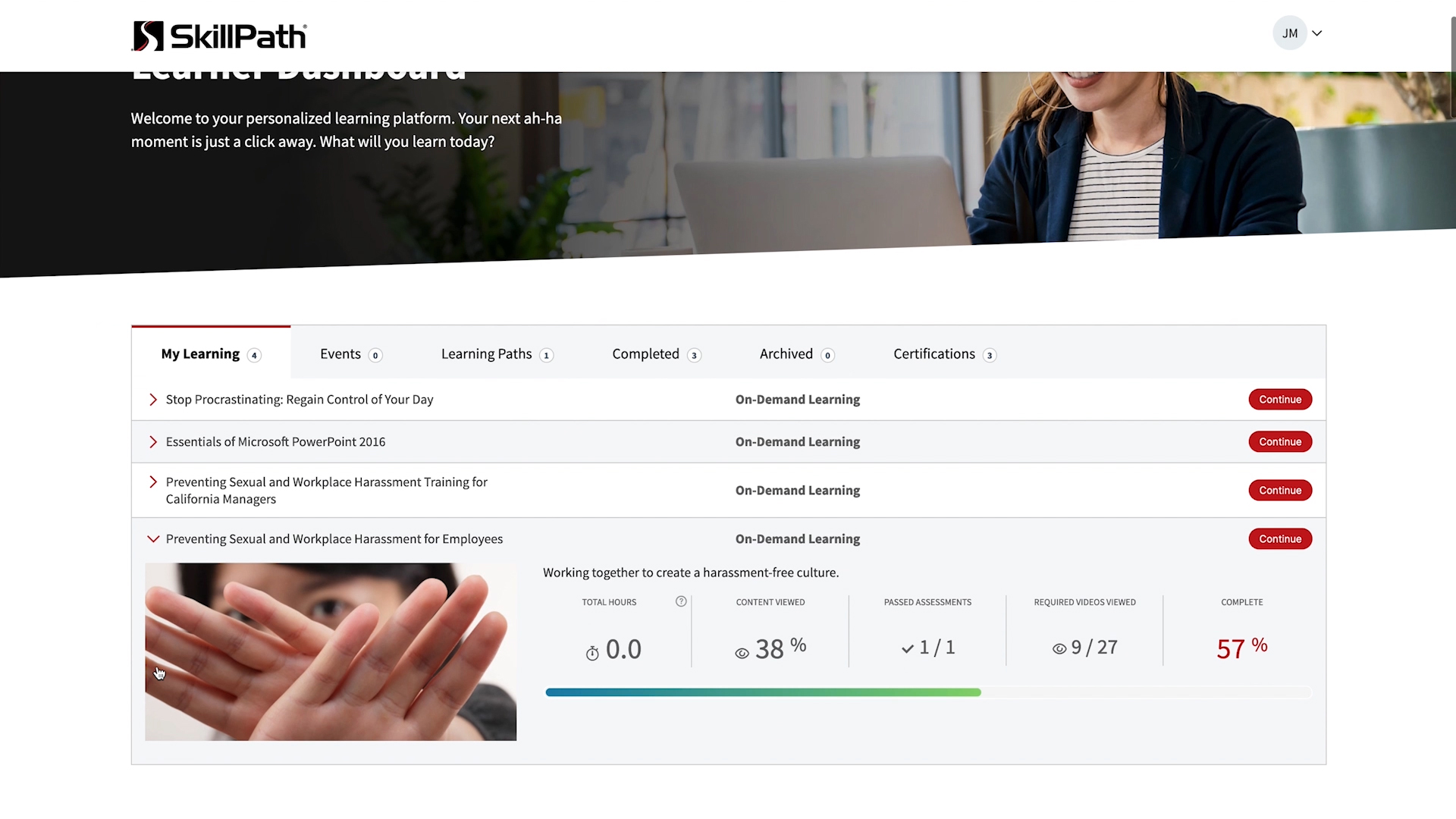 Every employee can log in to their own personalized dashboard and see at a glance the courses they need to complete and the overall progress they have made.
