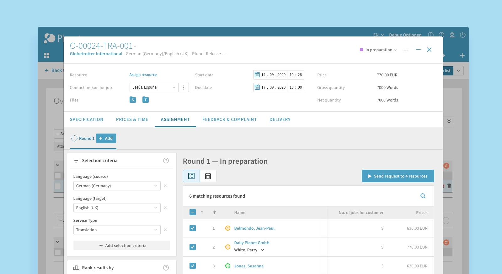 Plunet BusinessManager screenshot
