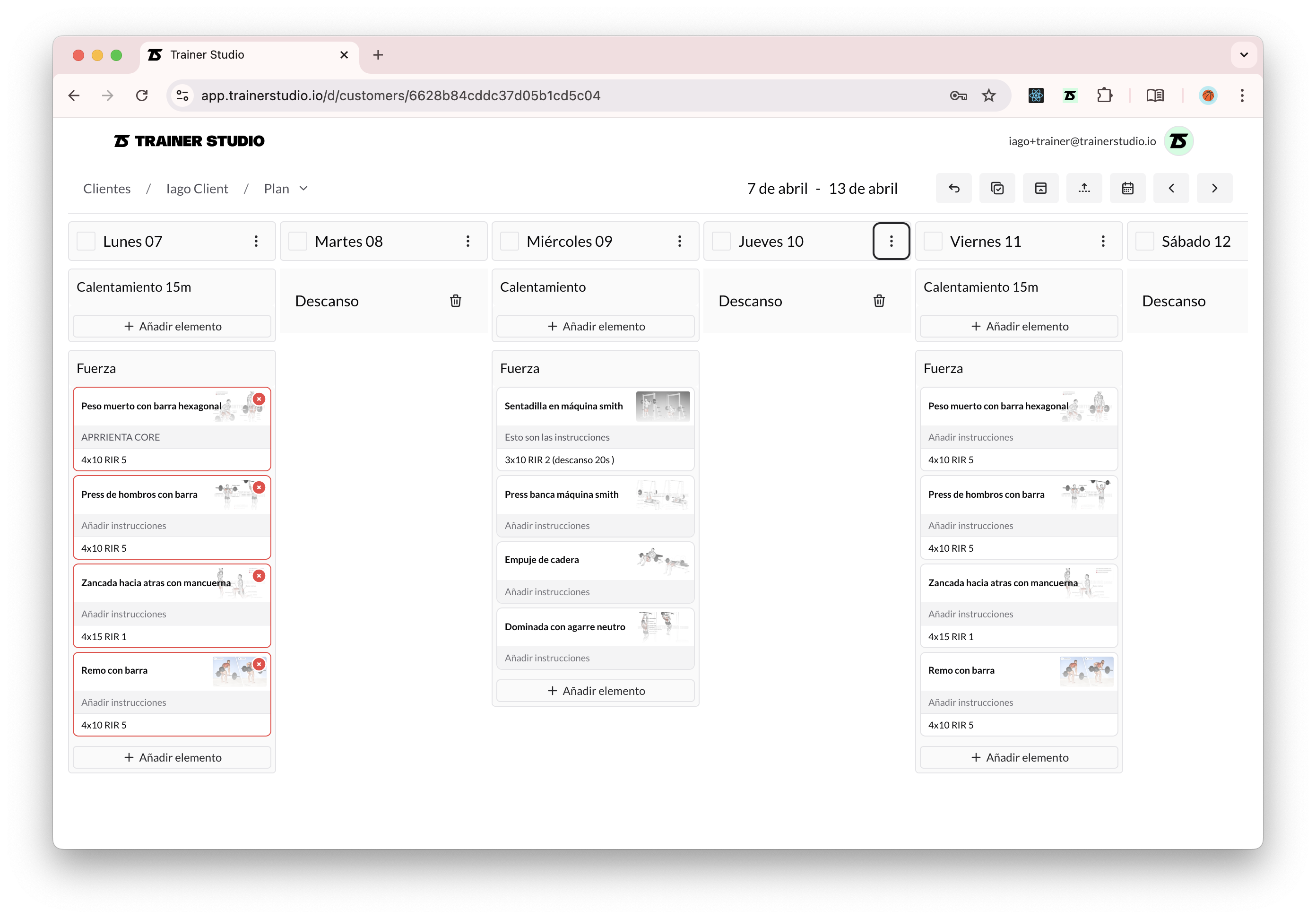TrainerStudio screenshot: TrainerStudio Workout builder