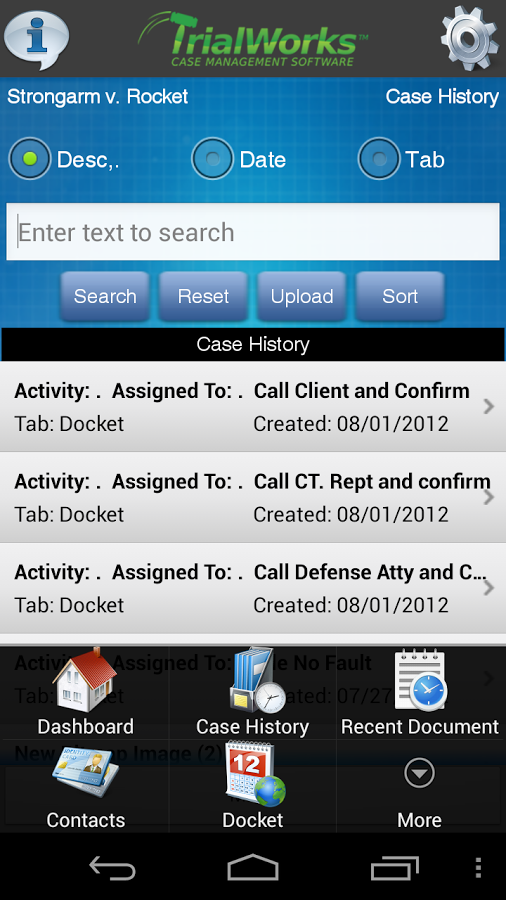TrialWorks Software - Companion mobile apps for iOS and Android allow users to remotely search the TrialWorks database for related case information