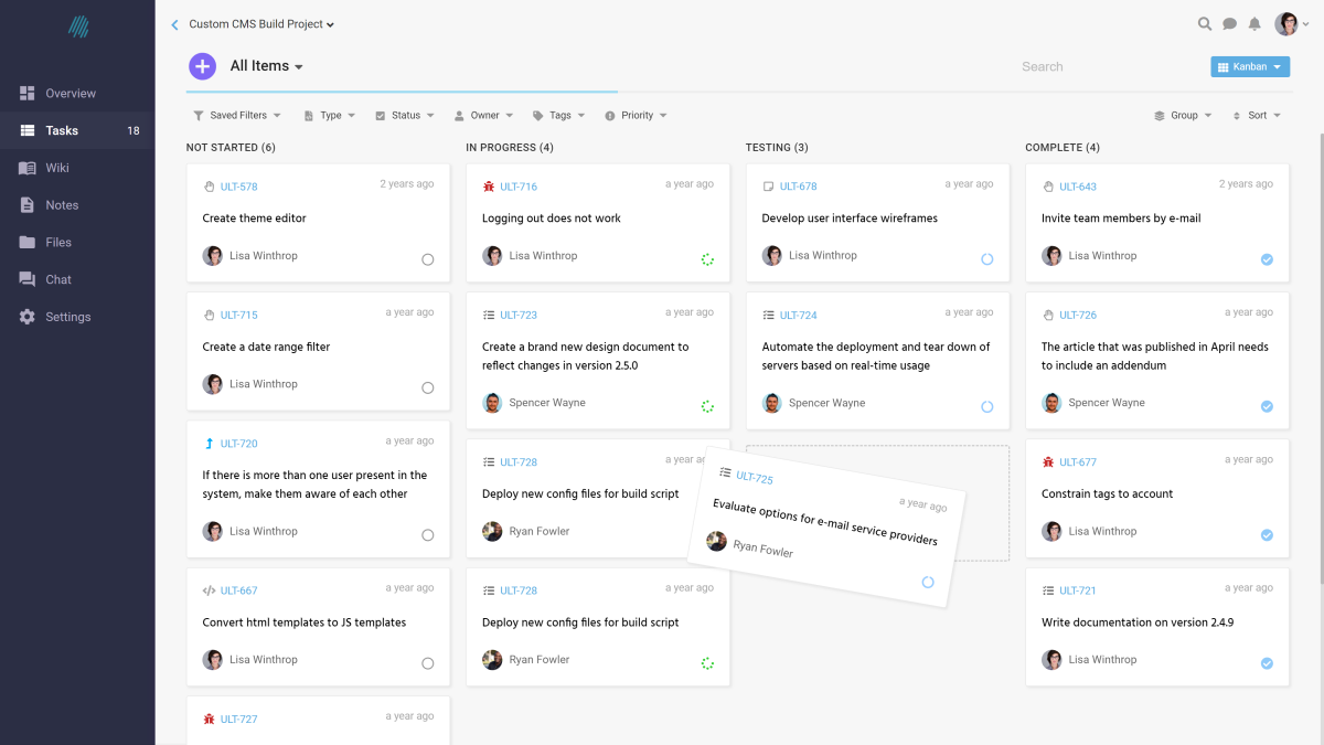 Project screenshot: Support for multiple views including kanban, list, and gallery modes