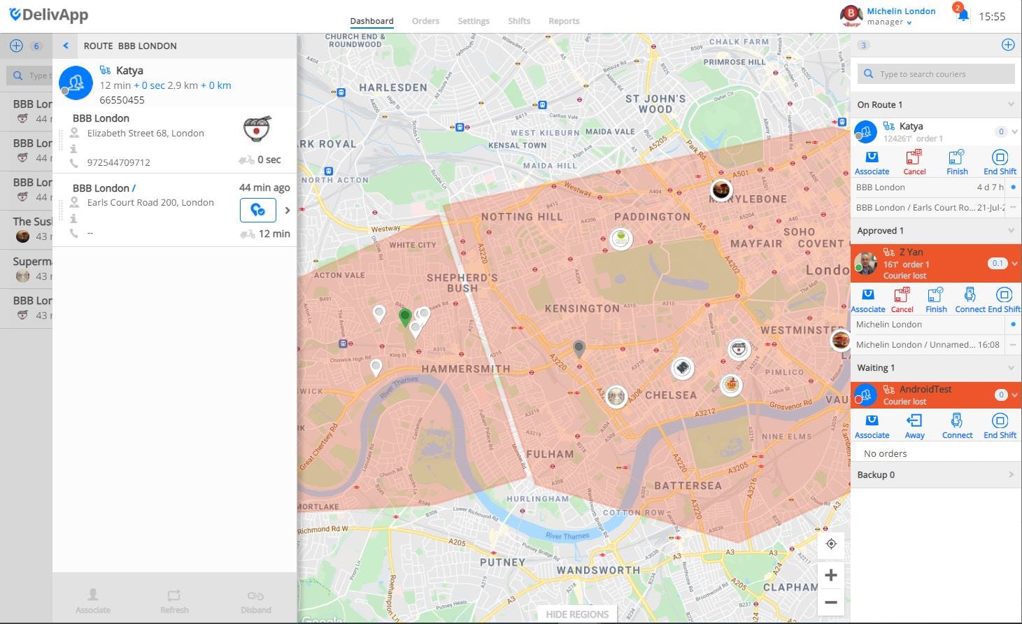 DelivApp Software - Multi-location dispatcher's dashboard