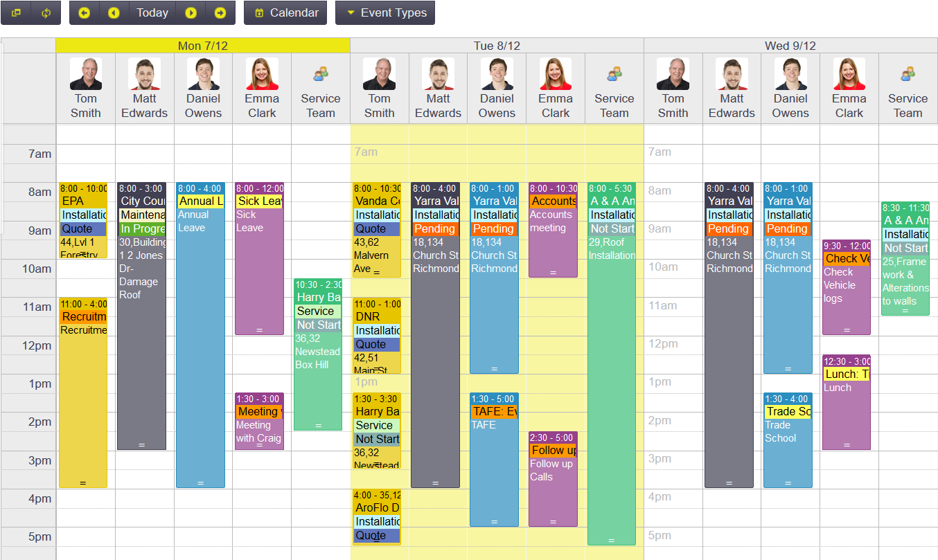 AroFlo Software - Customize how to view the calendar– by month, week or day