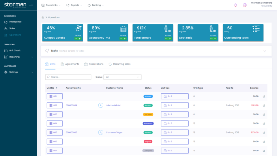 Storman screenshot: Storman operations