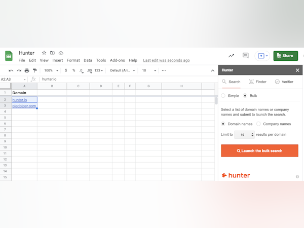 Hunter Software - Google Sheets Add-On