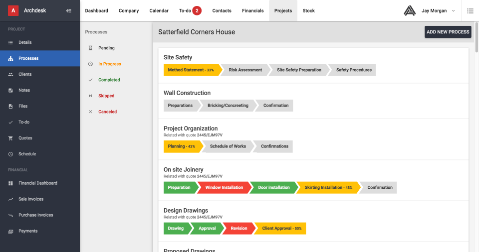 Archdesk Software - Take control of project progress, with status updates on component process status, completion and cancellations