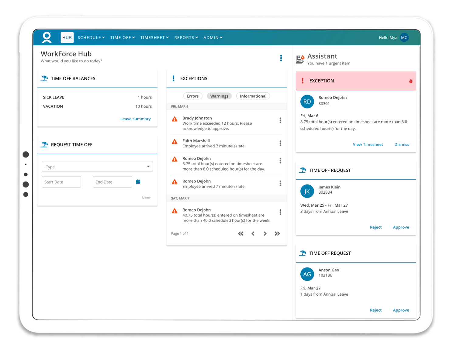 The WorkForce Hub takes a personalized one-stop-shop approach to provide a modern and mobile responsive view of the information that is most critical to the end user.