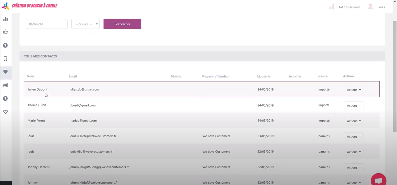 We Love Customers contacts list