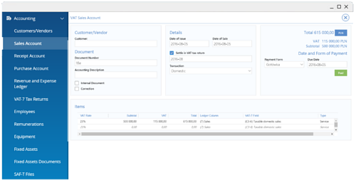 Comarch ERP XT screenshot: Comarch ERP XT sales account