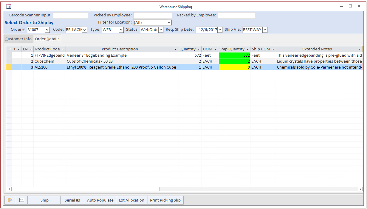 Blue Link ERP Software - Warehouse Shipping