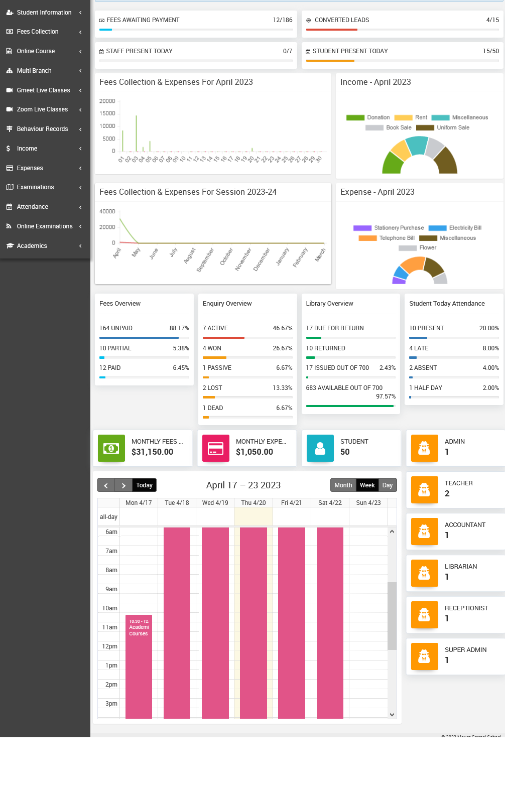 Ion Campus School ERP Software screenshot: Software Dashboard