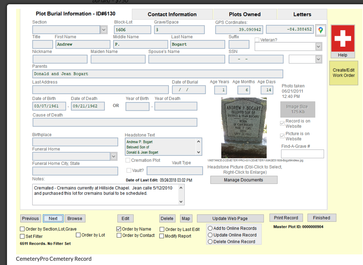 CemeteryPro Cemetery records overview