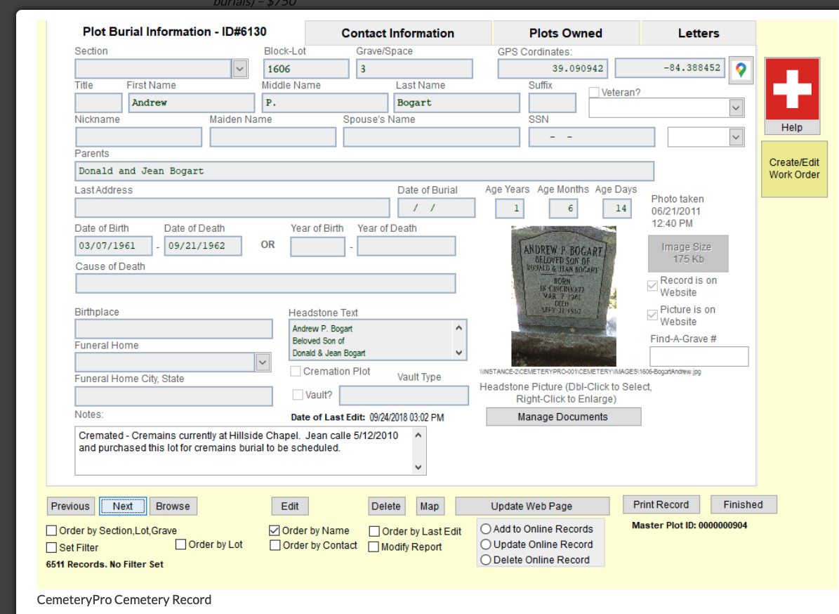 CemeteryPro Software - CemeteryPro Cemetery records overview