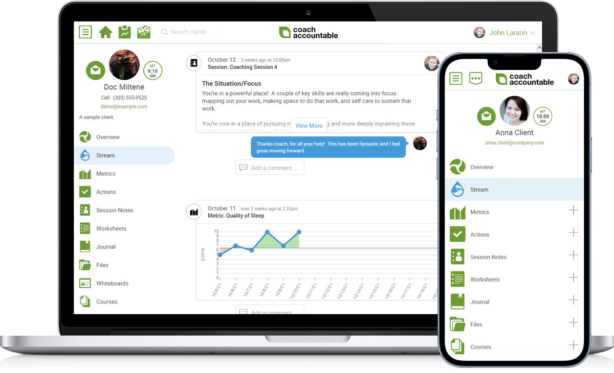 CoachAccountable is an optimized, mobile-responsive web app that works across all devices.