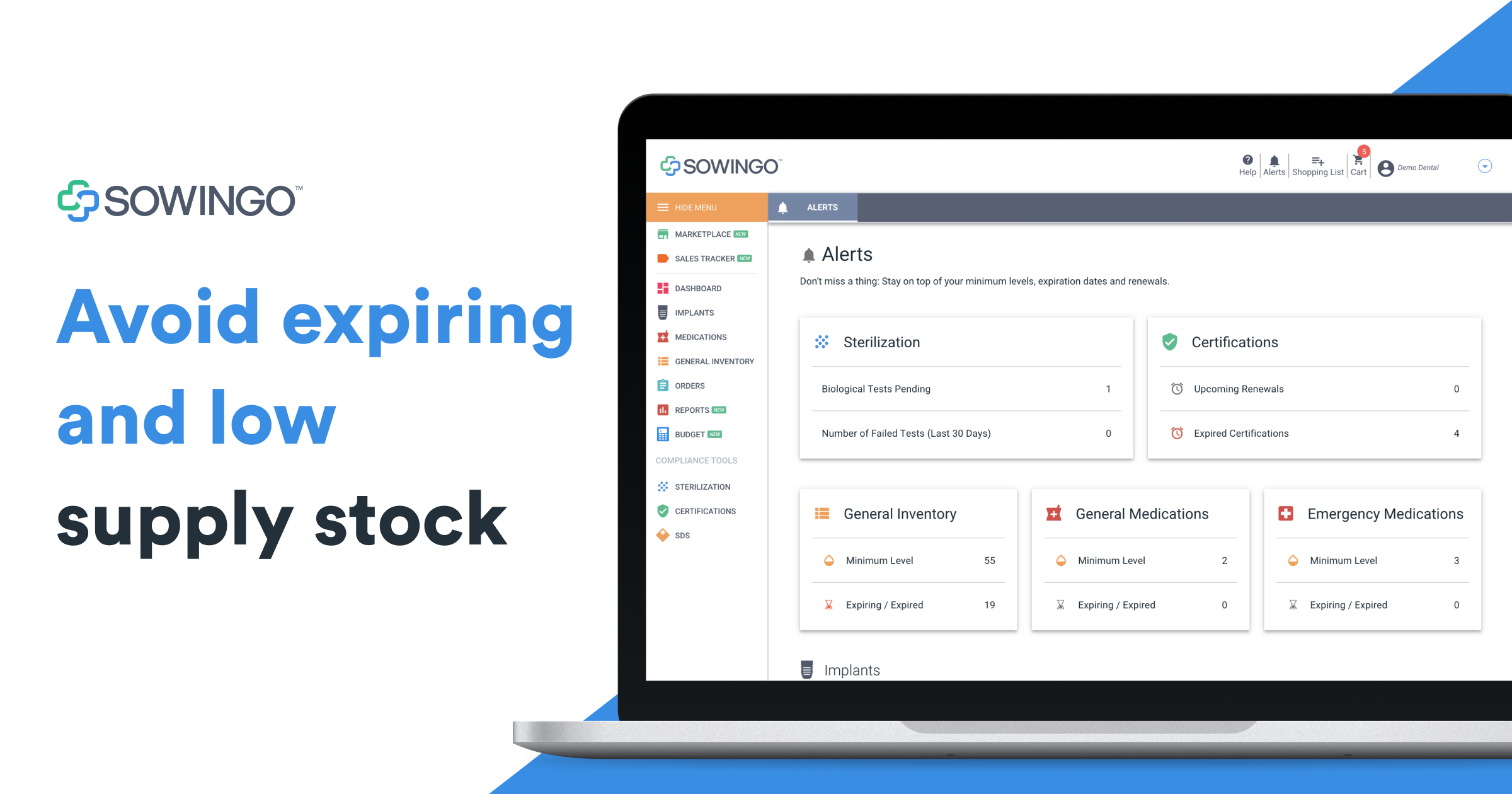 Sowingo Software - Empower your practice by connecting your inventory to real-time data and alerts for low inventory and expiring products to easily shop with the click of a button.
