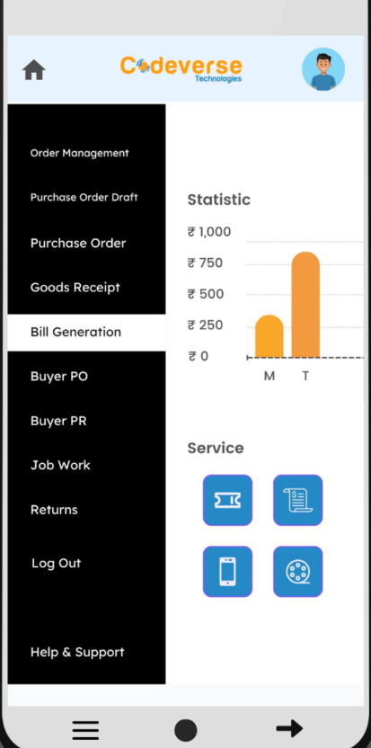 C-Edge ERP screenshot: C-Edge ERP bill generation