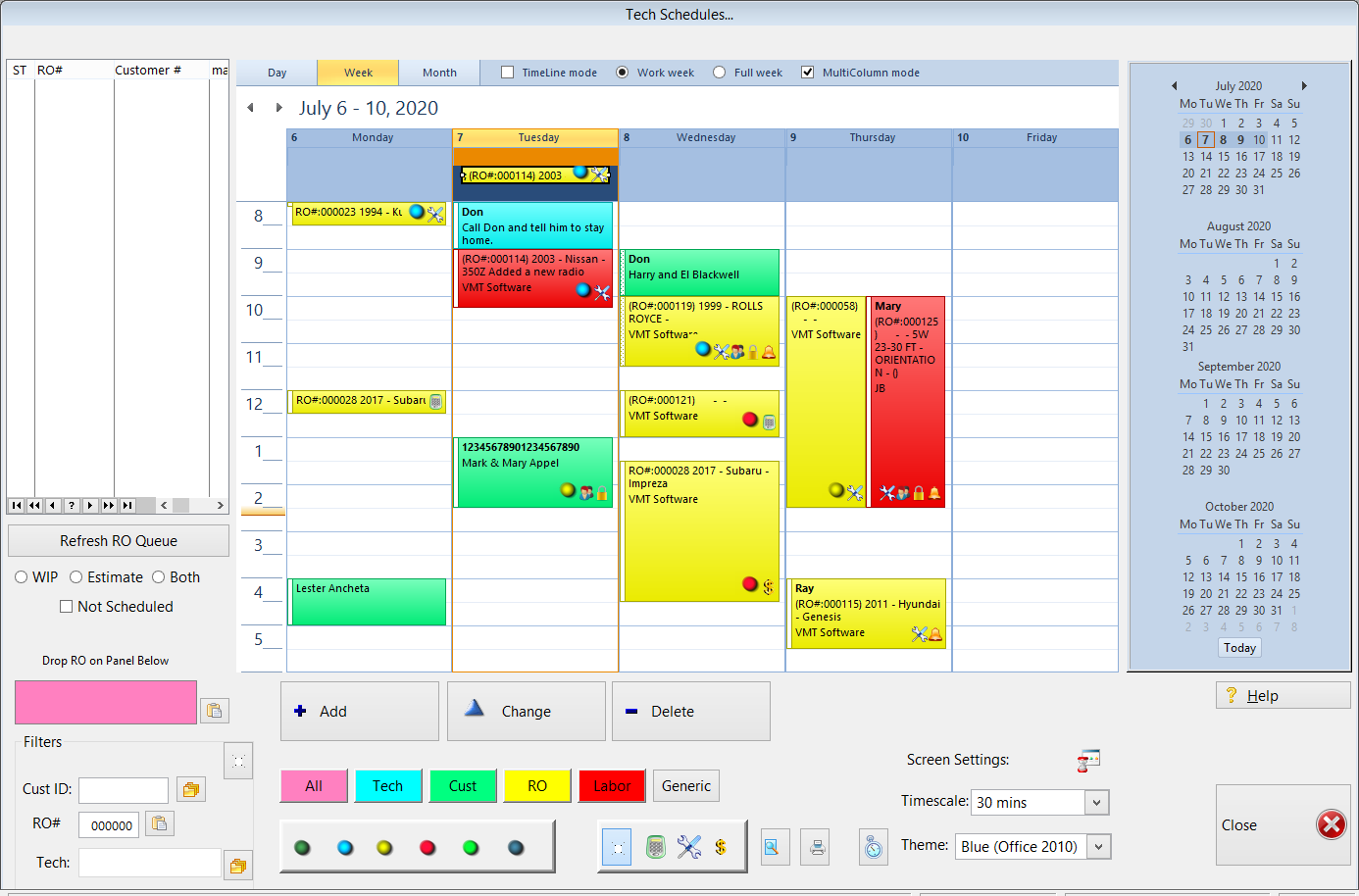 Digital Wrench Software - Digital Wrench scheduling screen