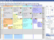 Open Dental Software - Appointments Module. Used for managing appointments. Image displays examples of scheduled appointments and includes appointment-related features, such as the Pinboard and calendar.