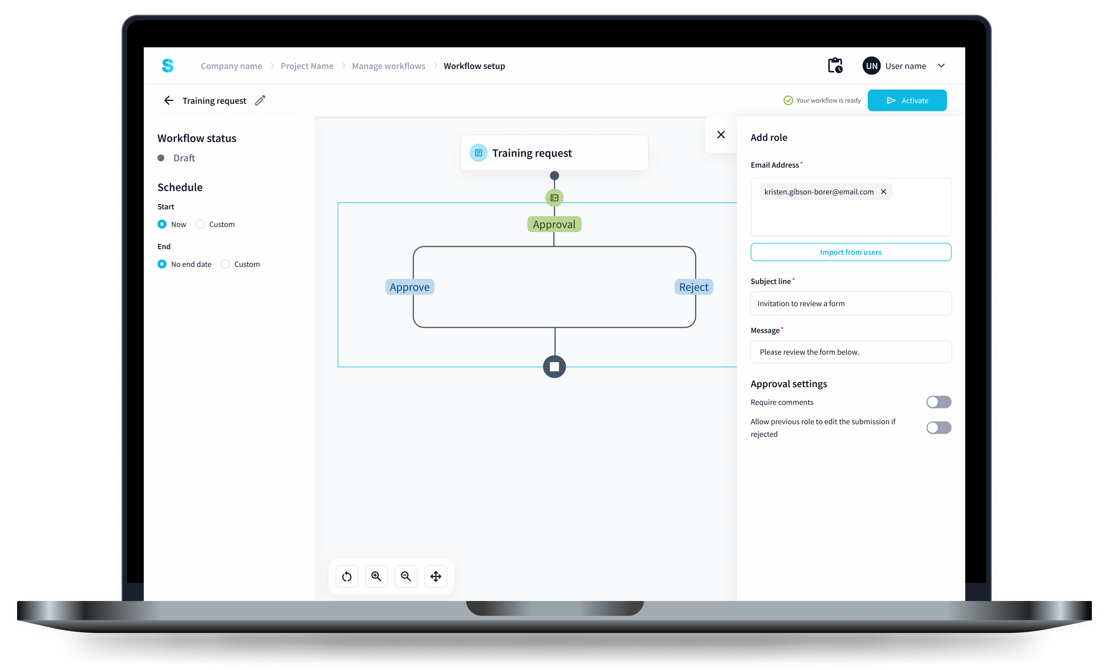 Swarm screenshot: Workflow Setup