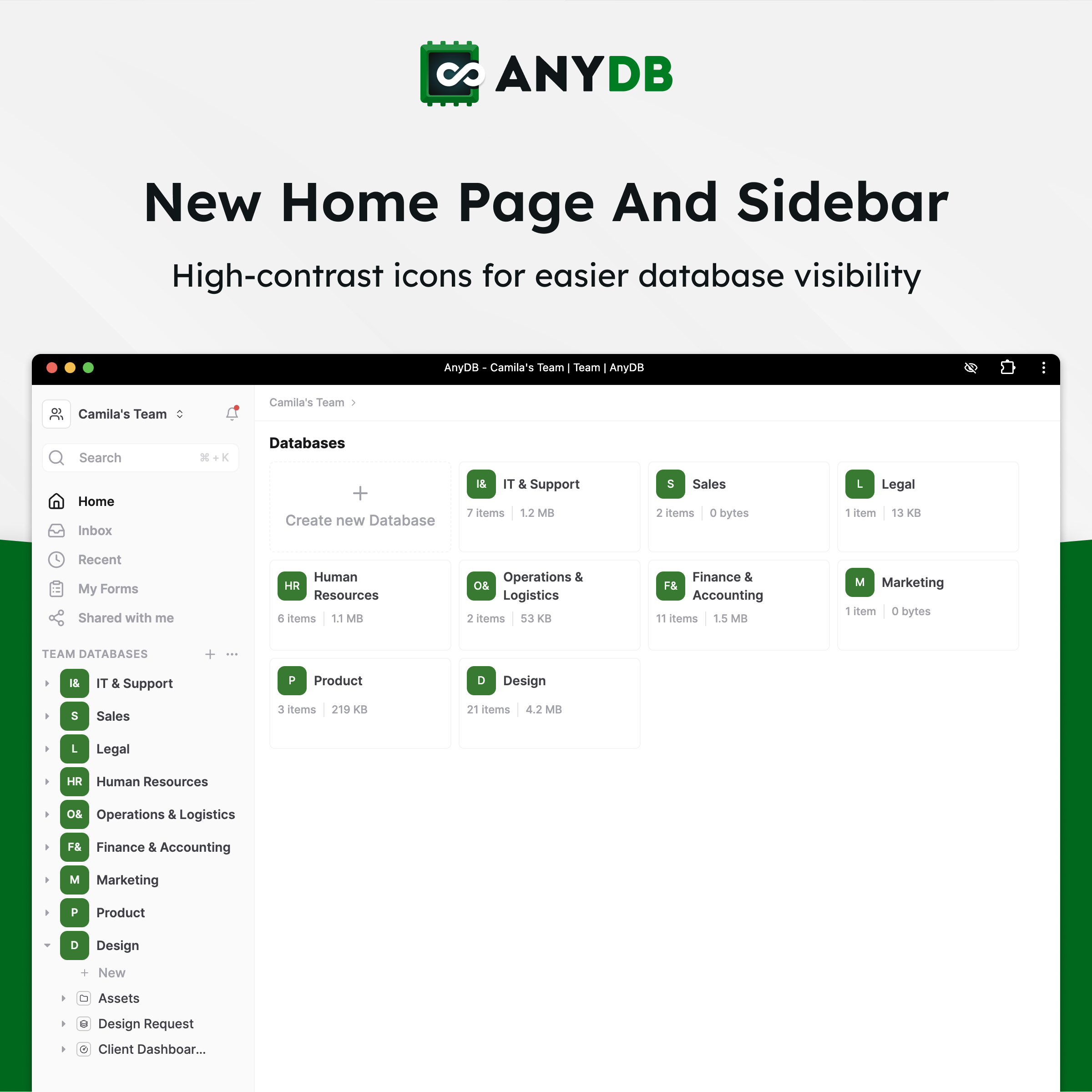 AnyDB screenshot: AnyDB home page
