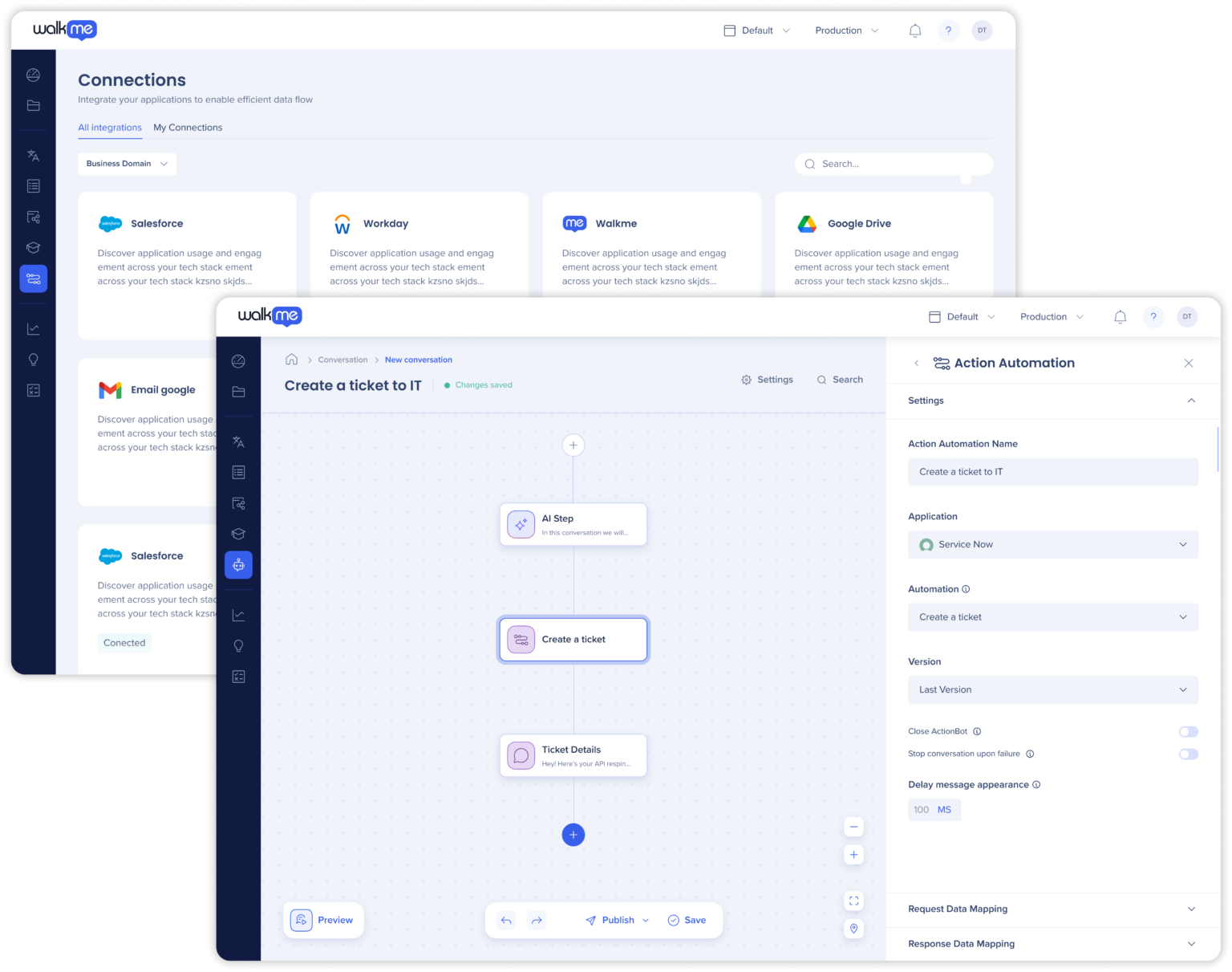 WalkMe Software - Imagine automating workflows using data from any app — not just the one on screen. For example, writing an email and instantly pulling in a ticket ID or opportunity link with one click. Or submitting expenses while browsing your calendar.