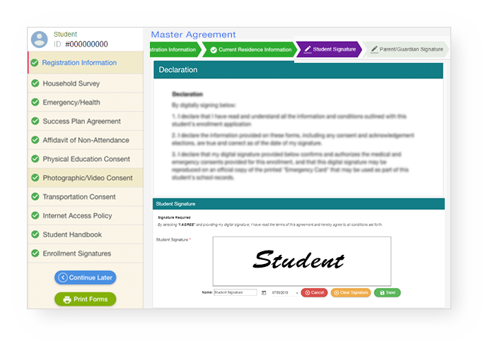 StudentTrac screenshot: Digital registration