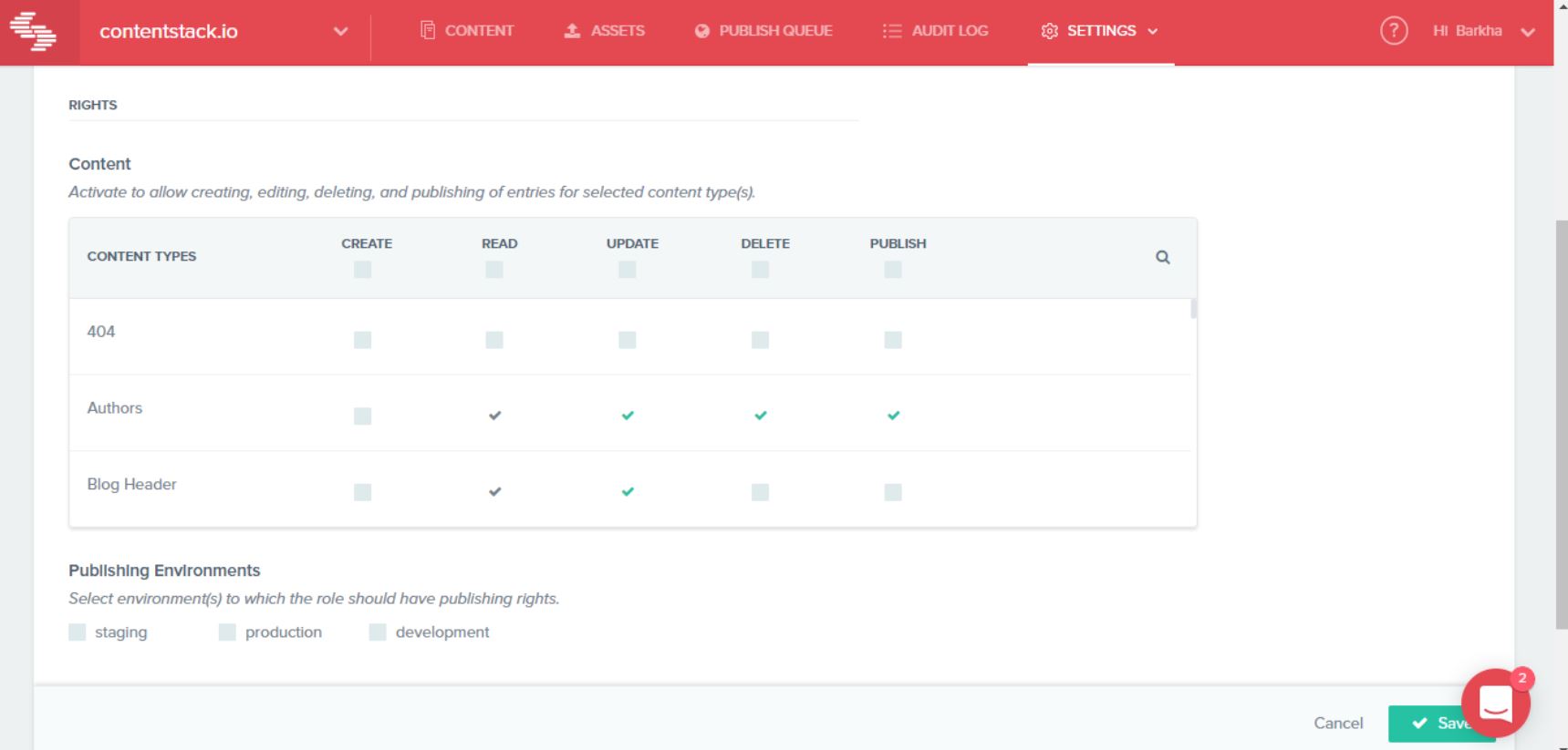 Contentstack configure permissions