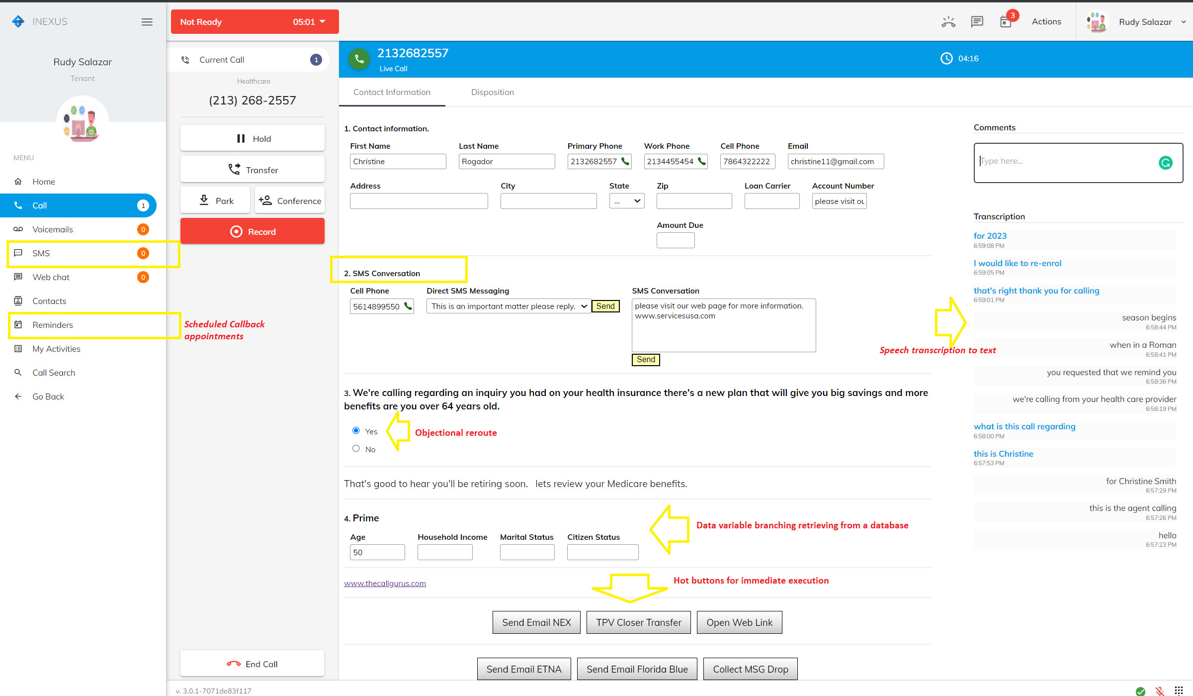 iNexus screenshot: iNexus agent interface