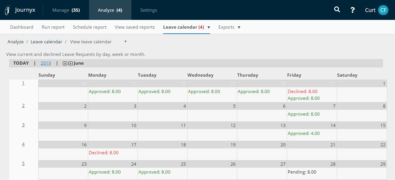 Journyx Software - Leave Request Calendar