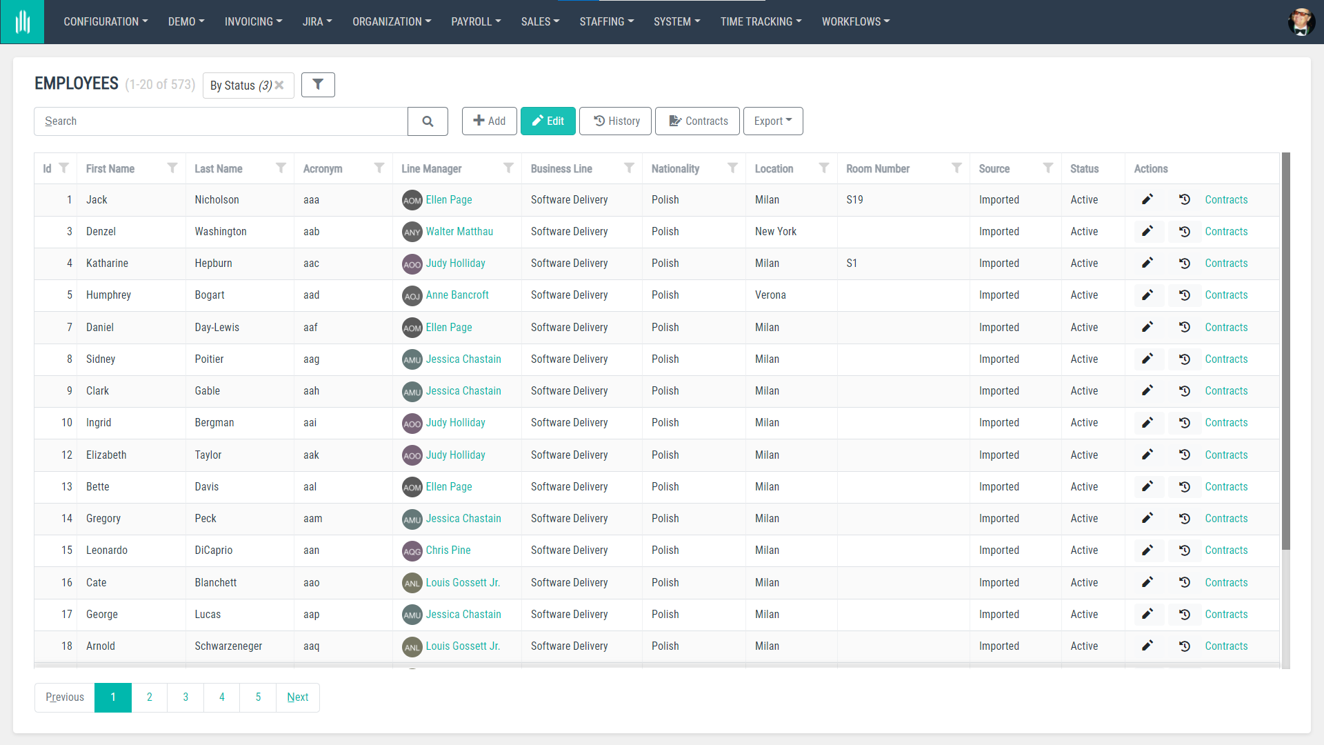 AllPro screenshot: employees list